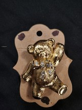 VINTAGE GOLD TONE TEDDY BEAR PIN RHINESTONE  AVON NECKLACE BROOCH - $20.46 CAD