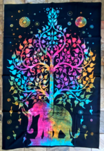 Wall Tapestry Hanging Indian Decor-Elephant-Tree Of Life-Throw-Black Tie Dye - £18.68 GBP