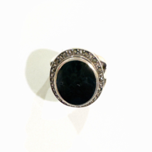 Vintage Sterling Silver Ring Large Crown Onyx Stone Marcasite Accents Si... - £20.49 GBP