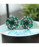 vintage Prong green rhinestones clip on earrings - $39.12