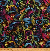 Cotton Music Notes Treble Cleft Rainbow Score Fabric Print by the Yard D506.64 - £27.07 GBP