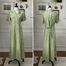 Vintage 90s Jaclyn Smith, Prairie Shirt Dress Sage Green Tie Back Button... - $669.60 MXN