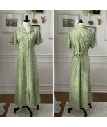 Vintage 90s Jaclyn Smith, Prairie Shirt Dress Sage Green Tie Back Button... - $50.43 CAD