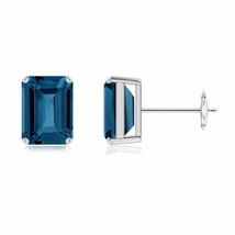 London Blue Topaz Emerald Cut Solitaire Stud Earrings in 14K Gold (AAA, 8x6MM) - £383.30 GBP