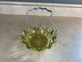 Depression Glass 50&#39;s Green Candy Dish w/Removable Handle Starburst Ruffle Edge - £11.56 GBP