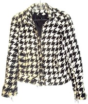 Black &amp; White Houndstooth Print Wool Blend Jacket by H&amp;M Divided Size 8 - £28.67 GBP