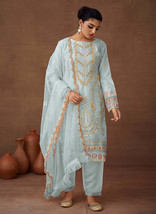 Beautiful Blue Designer Embroidered Organza Pant Suit - £58.07 GBP