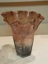 Vintage Tall Murano Crackle Art Glass Hand Blown Glass Vase w/ Brown Speckles - £102.83 GBP