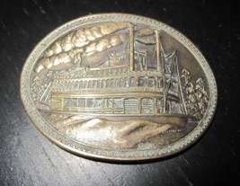 Vintage Solid Brass Western River Show Boat Theme Belt Buckle - £27.51 GBP