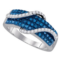 10k White Gold Womens Round Blue Color Enhanced Diamond Wrap-around Stra... - £552.32 GBP