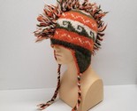 100% Wool Mohawk Knit Winter Beanie Hat With Earflaps India Jackpot Oran... - $19.25