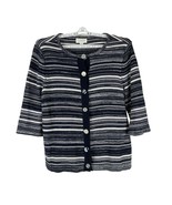 CJ Banks Womens 1X Cardigan Sweater Striped Navy White Cotton Button Front - $24.15