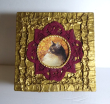 Long Haired Cat Decoupage Craft Box Paper Mache Textured Square Kitten G... - $29.15