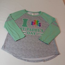 I Love St Paddy&#39;s Day Women’s Green &amp; Gray Raglan St Patrick&#39;s Day Shirt... - $9.00