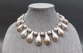 Mexico 925 Sterling Silver Heavy Modernist Teardrop Bead Choker Necklace... - £799.34 GBP