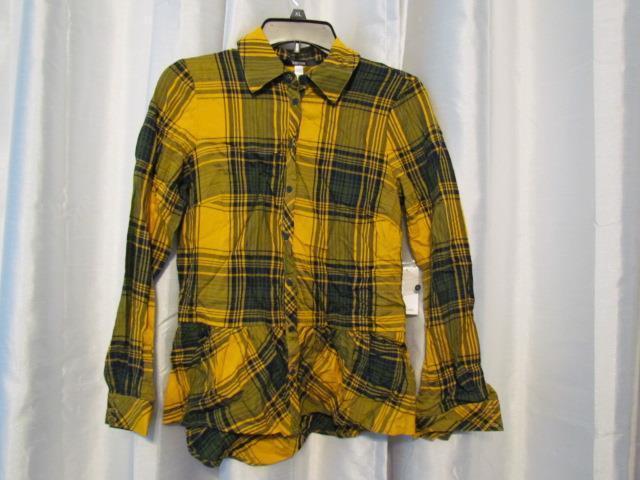 NWT Kensie Plaid Peplum Shirt Harvest Gold Combo Long Sleeve XS Org $ 89.00 - $5.69