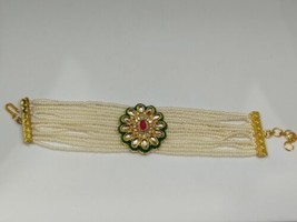 Rhodonite Jadau Bracelet Fait Main avec Perle 7 Inches Plaqué Or - $26.72