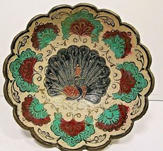 Vintage Brass Multi-Color Peacock Ornate Enameled Hand Painted India Bow... - $14.84