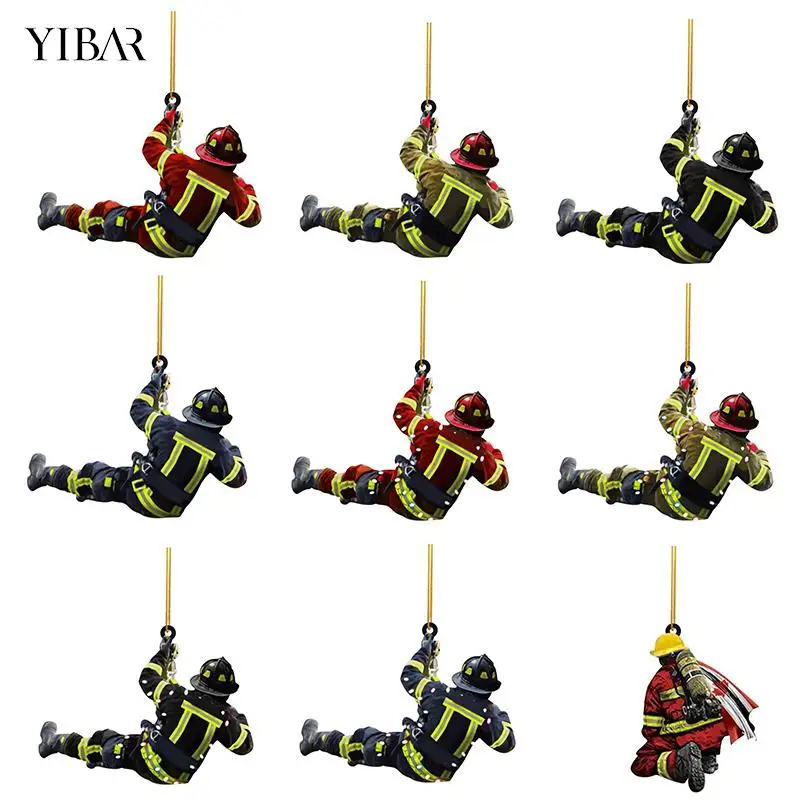 1Pcs Firefighter Pendant Christmas Tree Home Decoration Wooden Creative Fire - £11.60 GBP