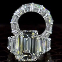 14K White Gold Over Bridal Engagement Ring Set 12 Ct D/FL Emerald Cut Mo... - $6,182.05 MXN