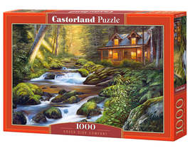 1000 Piece Jigsaw Puzzle, Creek Side Comfort, Cozy forest cottage, Forrest cabin - £15.22 GBP