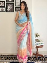 Women&#39;s Georgette Embellished Saree With Unstitched Blouse Piece - £53.16 GBP
