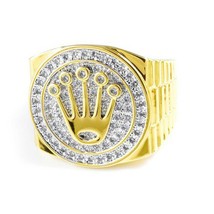 Herren Mikro Pflaster Set Cubic Zirkonia 14K Gelb Vergoldet König Rosa Ring - $51.45
