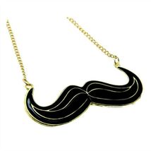 MUSTACHE NECKLACE 3" Moustache Charm Pendant 27" Chain Black Handlebar M... - $3.95