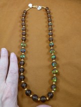 (v505-8) 23&quot; amber green synthetic Moonstone beaded Necklace mermaid glass - £66.48 GBP