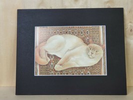 Creamy Buff Cat on Carpet Matted Print by Leslie Ann Ivory 8 x 10 - £11.86 GBP