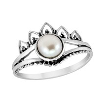 Majestic Beaded Hidden Eye Freshwater White Pearl Sterling Silver Ring-8 - £15.68 GBP