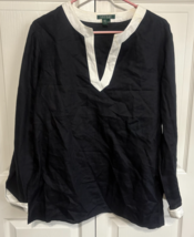 Ralph Lauren Womens Black &amp; White L Long Sleeve V Neck Tunic Top Blouse ... - $19.80
