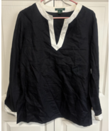 Ralph Lauren Womens Black &amp; White L Long Sleeve V Neck Tunic Top Blouse ... - $27.28 CAD