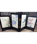 7&quot; Table Top Hand Painted Black Lacquer Oriental Room Divider Folding Sc... - $68.49 CAD