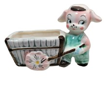 Pink Pig Overalls Pushing Wheelbarrow Anthropomorphic Succulent Planter Vtg - £15.97 GBP