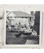 Vintage 60s Snapshot Found Photo 3.5&quot; X 5&quot; Lazy Sunday Backyard Patio Bl... - £7.92 GBP