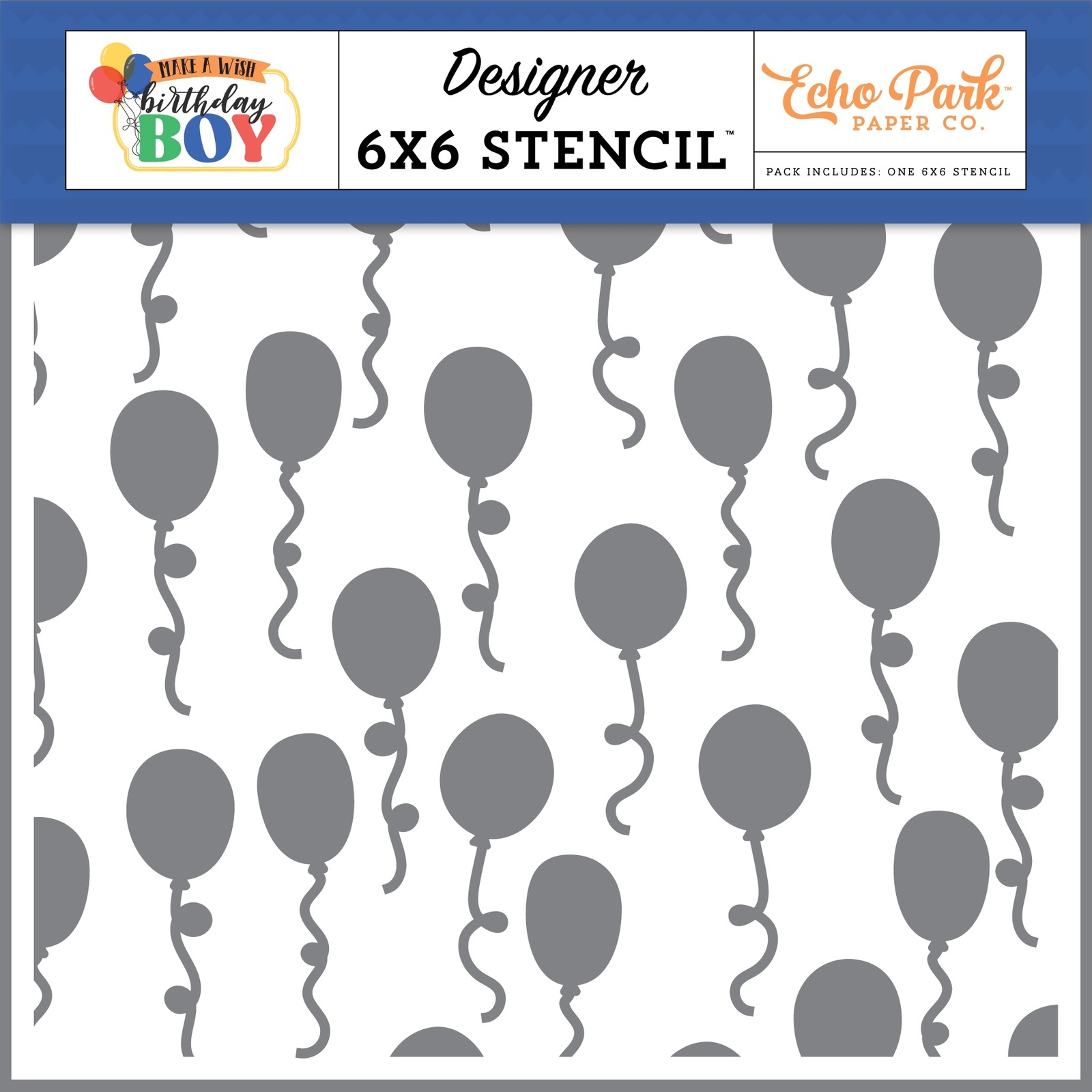 Primary image for Echo Park Make A Wish Birthday Boy Stencil 6"X6"-Birthday Bash Balloons