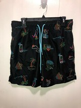 Jake Austine Men&#39;s SZ Medium Mesh Lined Swim Trunks Tropical Drinks Palm... - $9.89