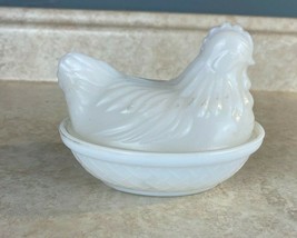 Nesting Hen Small White Milk Glass 4.5 Inch With The Letters A H (Hazel Atlas) - £11.75 GBP