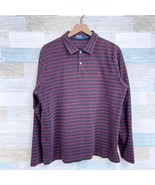 POLO Ralph Lauren Long Sleeve Waffle Knit Polo Shirt Gray Red Stripe Mens XL - $39.59