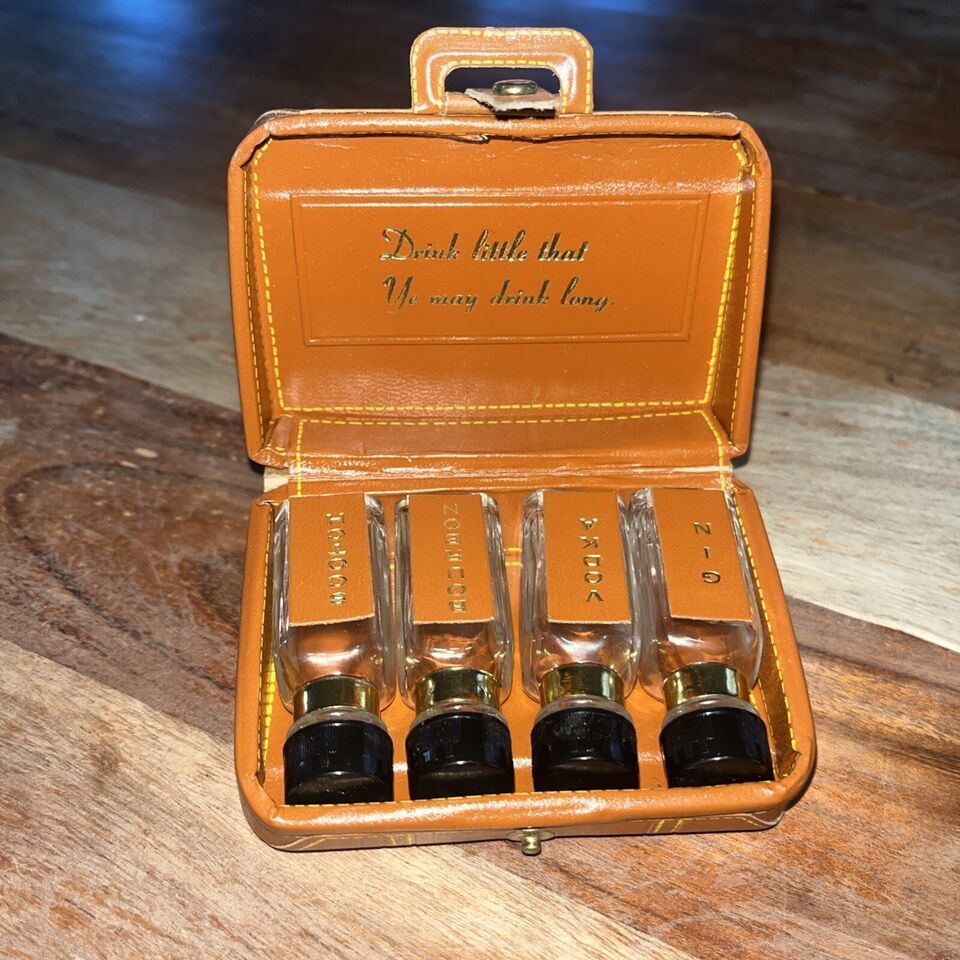 Vintage Canadian Small Leather Drinks Case-Vodka, Scotch, Gin, Bourbon - $27.81