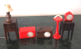 Renwal Vintage Dollhouse Miniature Accessories LOT 7 Pieces Clock Ashtray Lamp - £15.79 GBP