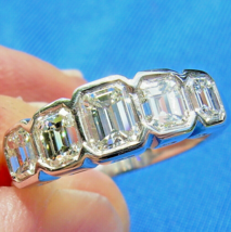 Earth mined Diamond Deco Wedding Band 2 ct. Emerald Cut Platinum Engagem... - £9,905.93 GBP