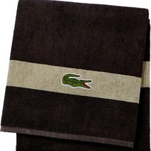 LACOSTE Black Big Crocodile Bath Towel Measures 30&quot; x 52&quot; - £17.37 GBP