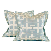 PR Vicki Payne Free Spirit Aqua Geometric Fretwork Lattice Trellis Pillow Covers - $97.99
