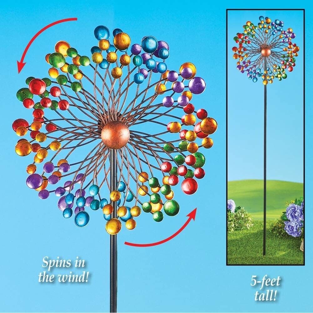 Primary image for Colorful Double Wind Spinner Yard Stake Metal Outdoor Yard Garden Home Decor 5'