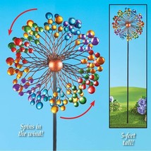 Double Wind Spinner Yard Stake 5&#39; Colorful Metal Outdoor Lawn Garden Hom... - £23.28 GBP