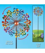 Double Wind Spinner Yard Stake 5&#39; Colorful Metal Outdoor Lawn Garden Hom... - £23.20 GBP