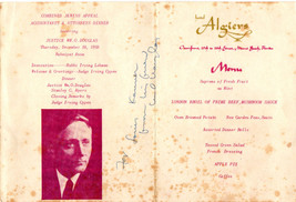 WILLIAM O. DOUGLAS SIGNED BANQUET MENU HONORING HIM 1958. SUPREME COURT ... - $118.80