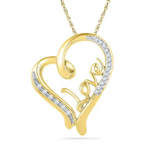 10k Yellow Gold Womens Round Diamond Heart Love Pendant 1/10 Cttw - £172.33 GBP